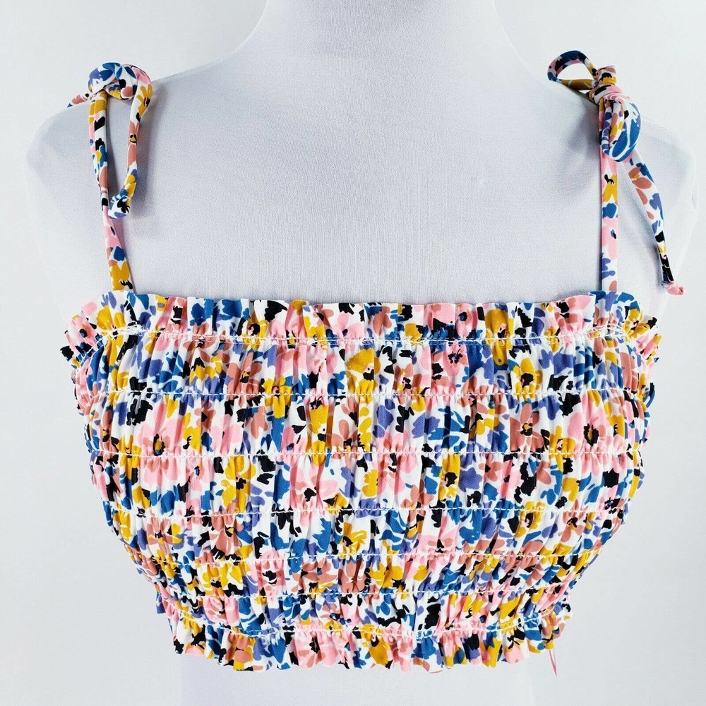 Xhilaration Smocked Bandeau Bikini Top Juniors 3/5 Swim Strappy Floral